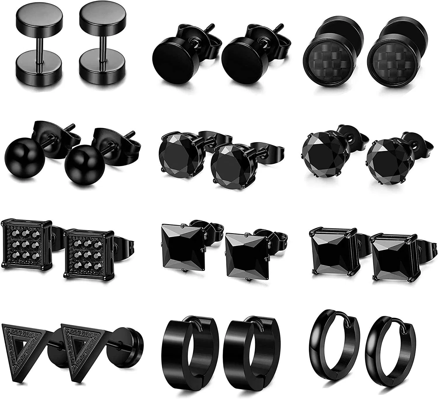 12 Pairs Stud Earrings Hoop Earrings Set for Men Women Stainless Huggie Earrings Piercing - Grocery