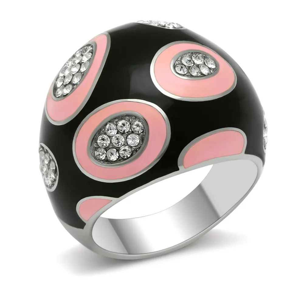 TK263 - High polished (no plating) Stainless Steel Ring with Top Grade Crystal in Clear - Grocery