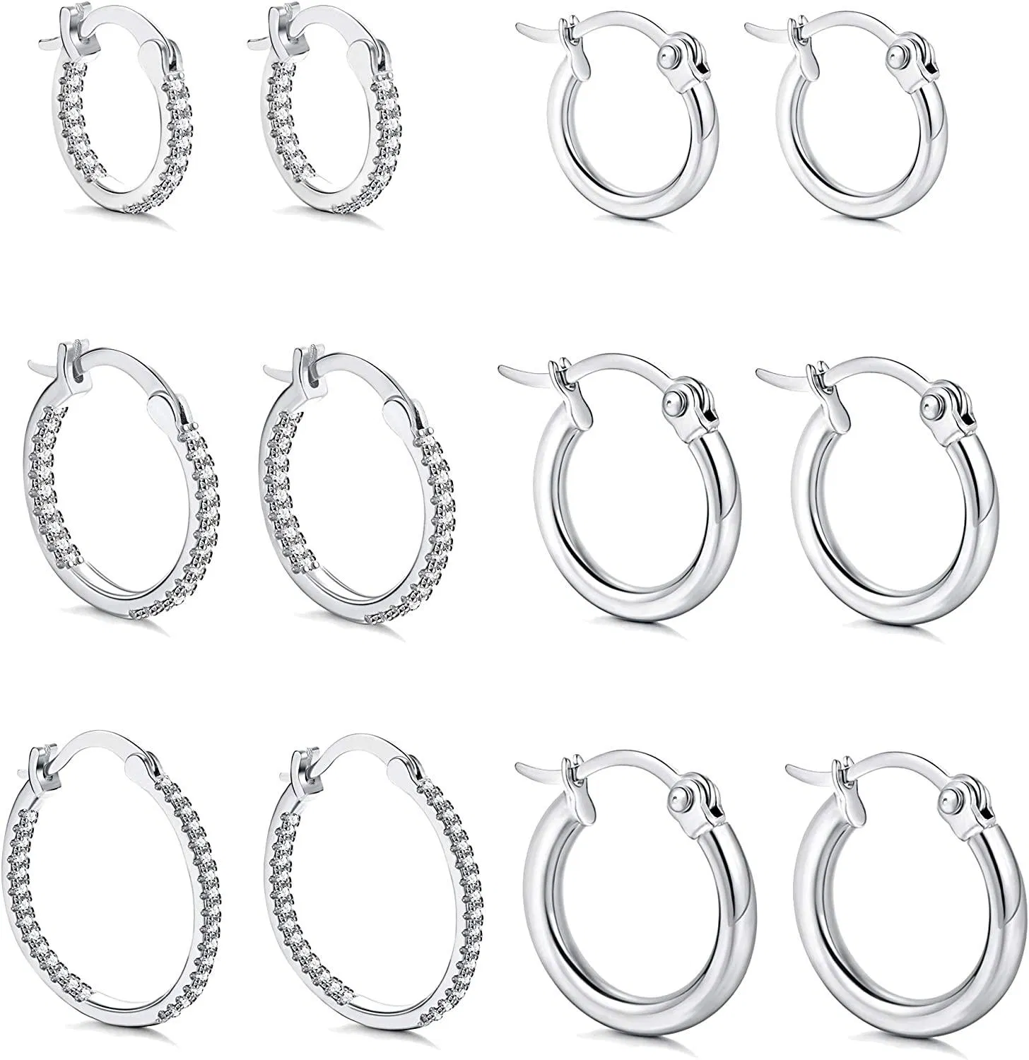6 Pairs Stainless Small Hoop Earrings for Women Men Cubic Zirconia Gold Hoop Earrings Cute Huggie Hoop Earrings Set 10MM 14MM 18MM - Grocery