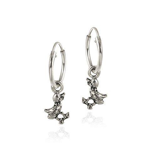 Sterling Silver Dangling Duck Small Hoop Earrings - Grocery