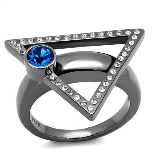 TK2810 - IP Light Black (IP Gun) Stainless Steel Ring with Top Grade Crystal in Capri Blue - Grocery