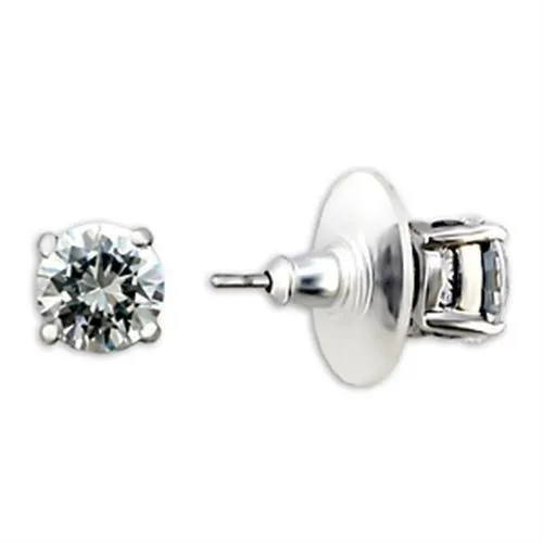 8X163 - Rhodium Brass Earrings with AAA Grade CZ in Clear - Grocery