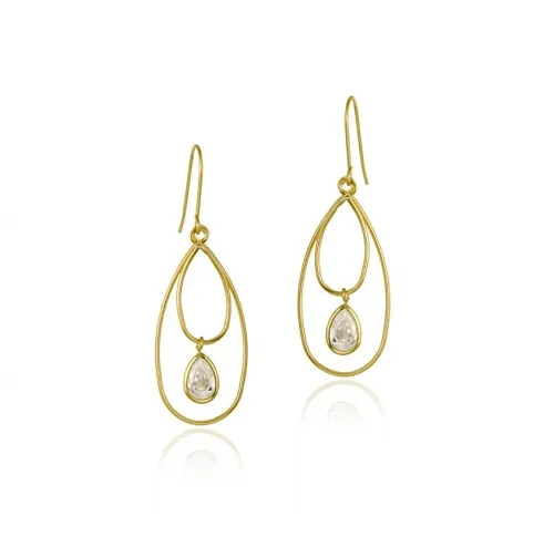 10K Gold CZ & Double Teardrops Dangle Earrings - Grocery