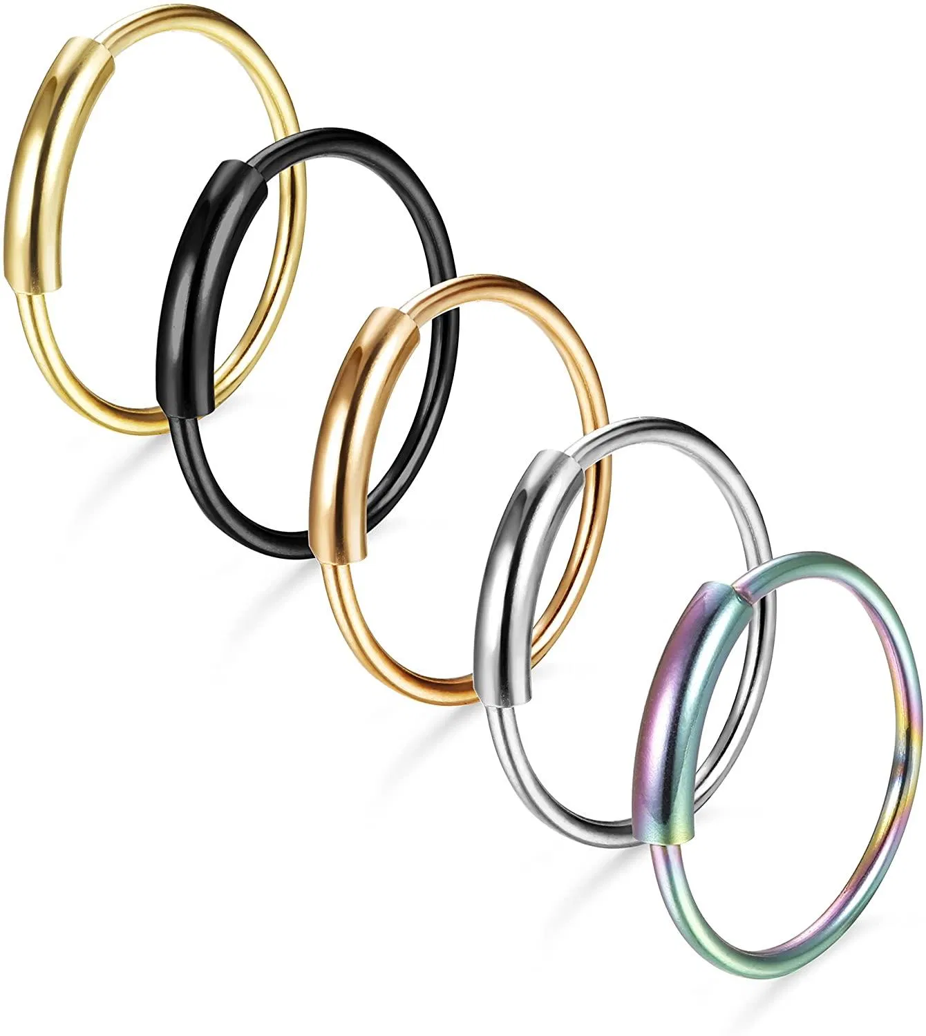 5Pcs 316L Surgical Steel Seamless Continuous Hoop Rings Nose Tragus Lip Ear Piercing 5 Colors 20 Gauge 8MM - Grocery