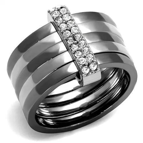 TK2602 - Two Tone IP Light Black (IP Gun) Stainless Steel Ring with Top Grade Crystal in Clear - Grocery