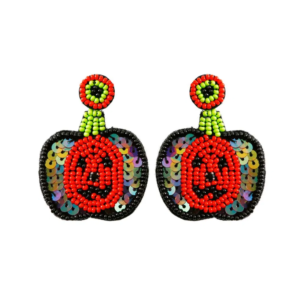 Personalized Handmade Halloween Exaggerated Earrings Sequins Rice Beads Ghost Head Pumpkin Earrings - Grocery