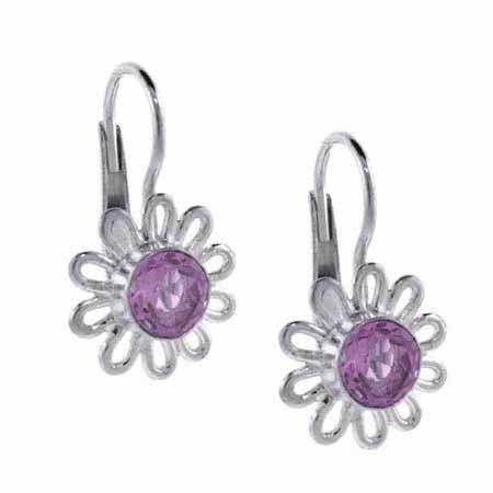 Sterling Silver Amethyst Flower Leverback Earrings - Grocery