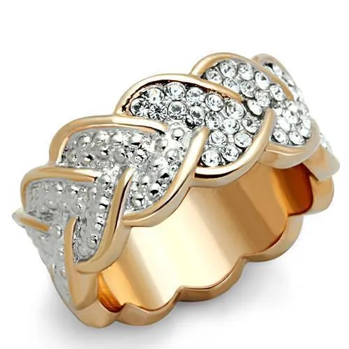 TK1691 - Two-Tone IP Rose Gold Stainless Steel Ring with Top Grade Crystal in Clear - Grocery
