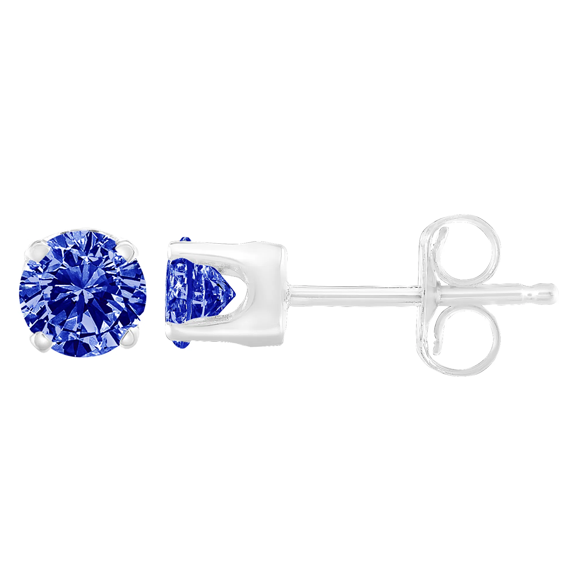 .925 Sterling Silver 1/5 Cttw Round Brilliant-Cut Blue Diamond Classic 4-Prong Stud Earrings (Fancy Color-Enhanced, I2-I3 Clarity) - Grocery