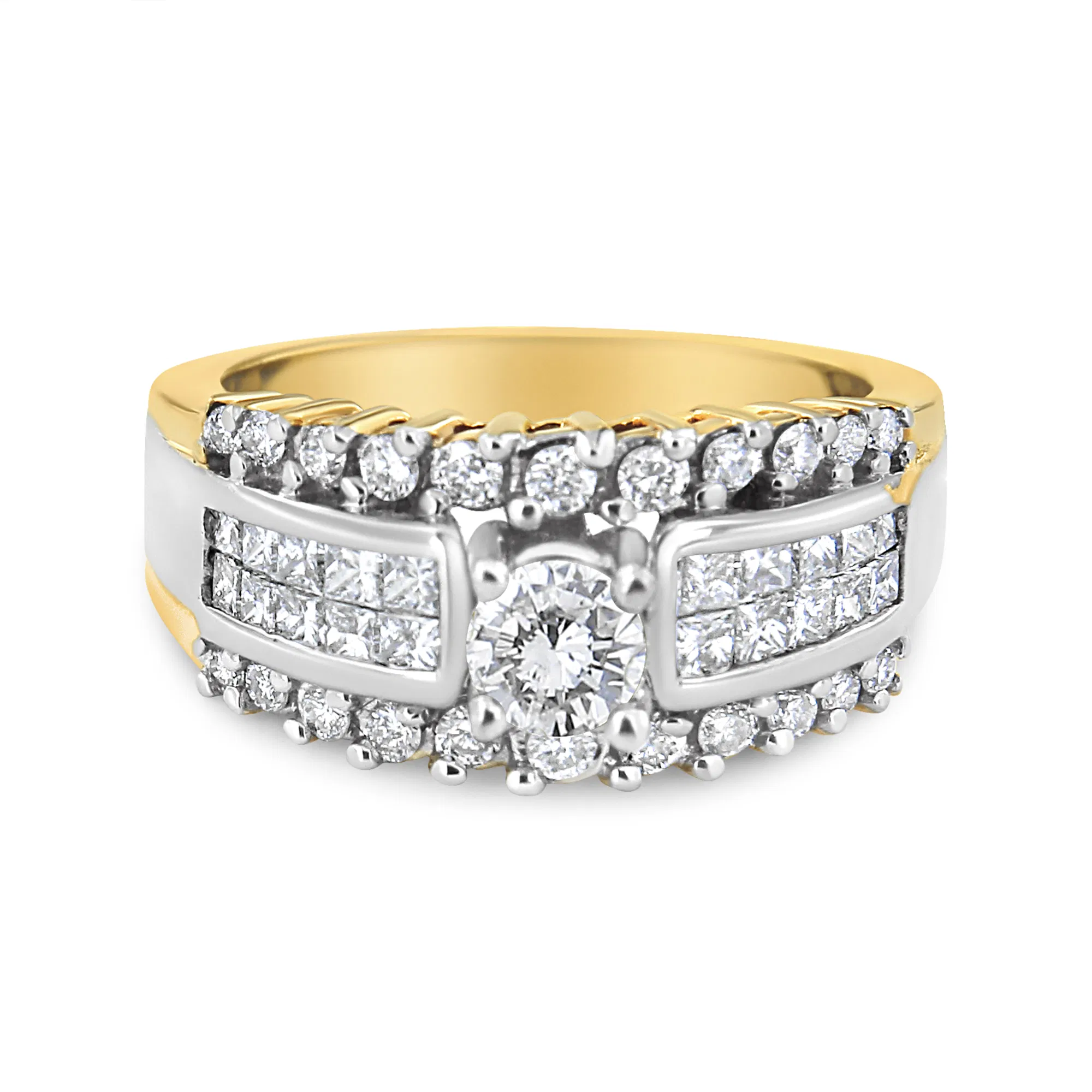 14K Yellow and White Gold 1 1/2 Cttw Round and Princess-Cut Diamond Band Ring (H-I Color, SI2-I Clarity) - Grocery