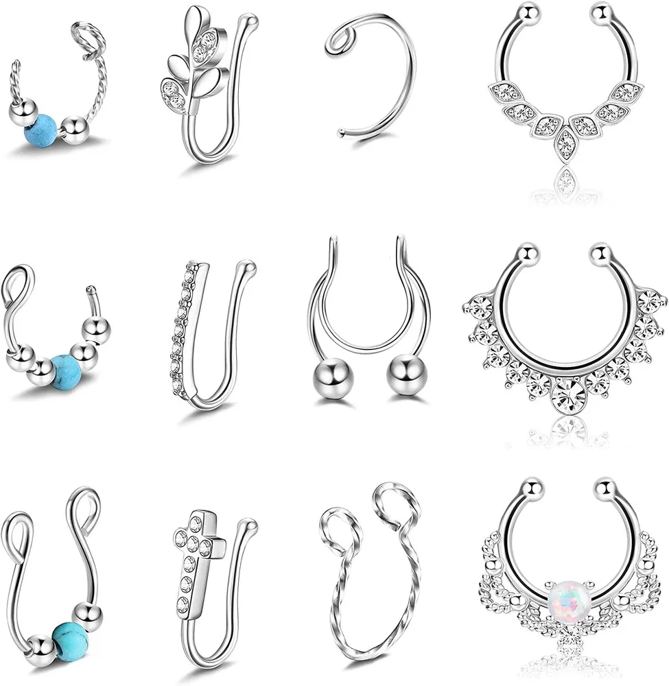 Fake Septum Fake Nose Rings Hoop Stainless Faux Nose Septum Ring Non Piercing Clip On Nose Hoop Rings Body Piercing Jewelry - Grocery