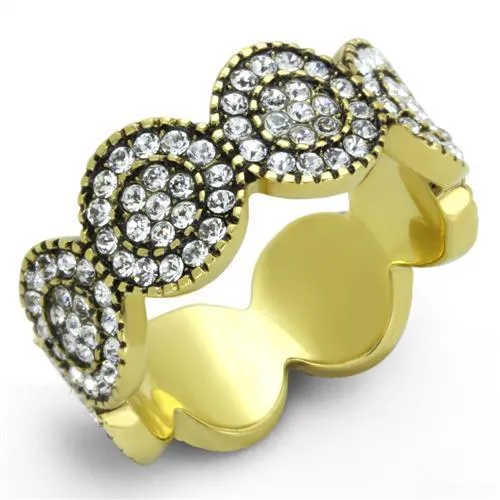 TK1875 - IP Gold(Ion Plating) Stainless Steel Ring with Top Grade Crystal in Clear - Grocery