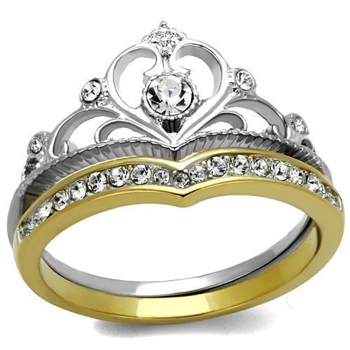 TK2294 - Two-Tone IP Gold (Ion Plating) Stainless Steel Ring with Top Grade Crystal in Clear - Grocery