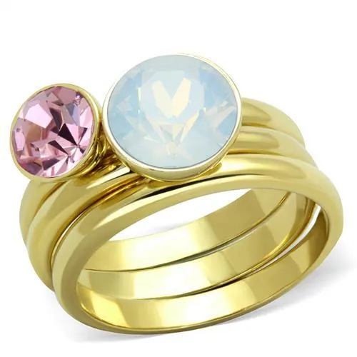 TK1785 - IP Gold(Ion Plating) Stainless Steel Ring with Top Grade Crystal in White - Grocery
