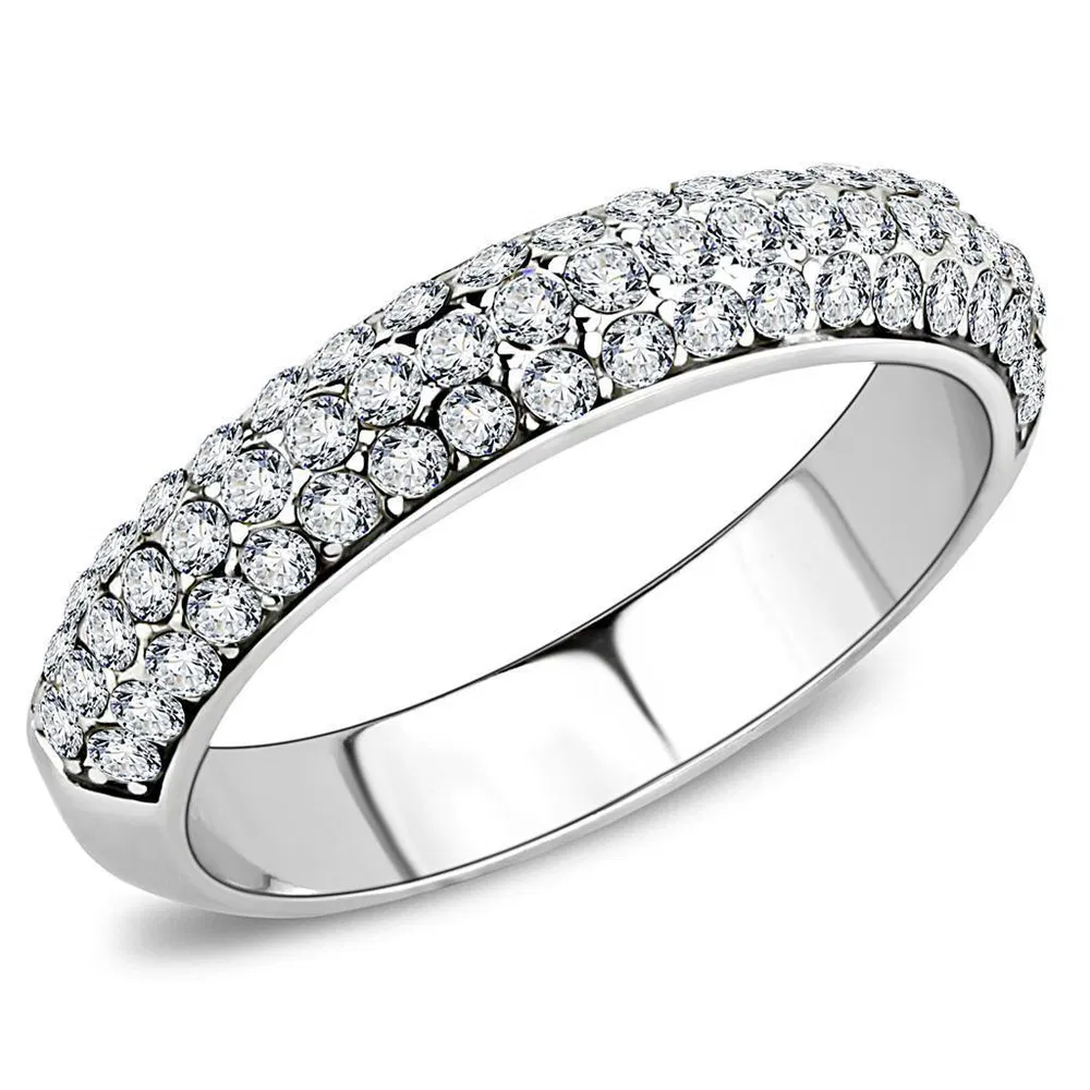 TK3437 - High polished (no plating) Stainless Steel Ring with Top Grade Crystal in Clear - Grocery