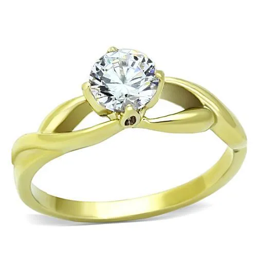 TK1416 - IP Gold(Ion Plating) Stainless Steel Ring with AAA Grade CZ in Clear - Grocery