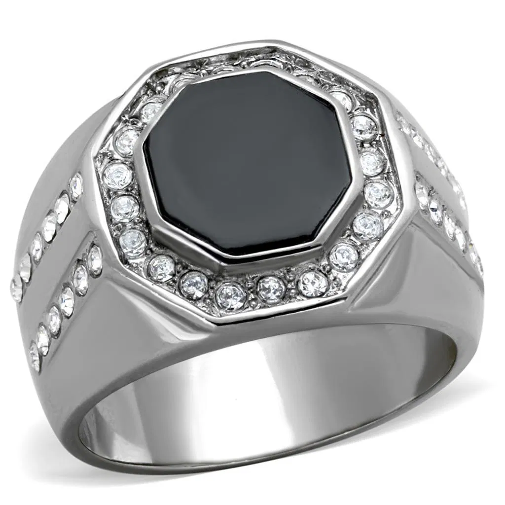 TK2066 - High polished (no plating) Stainless Steel Ring with Top Grade Crystal in Clear - Grocery