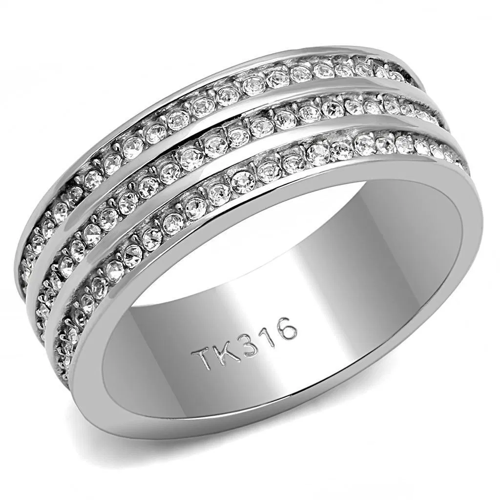 TK3028 - High polished (no plating) Stainless Steel Ring with Top Grade Crystal in Clear - Grocery