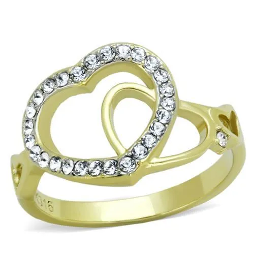 TK1908 - Two-Tone IP Gold (Ion Plating) Stainless Steel Ring with Top Grade Crystal in Clear - Grocery
