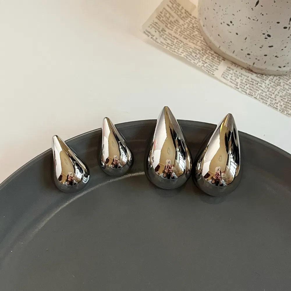 Metal Smooth Design Drop-shaped Silver Needle Earrings - Grocery
