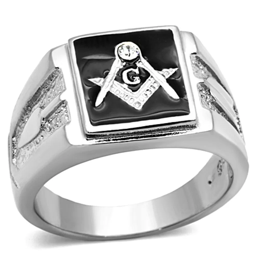 TK1158 - High polished (no plating) Stainless Steel Ring with Top Grade Crystal in Clear - Grocery
