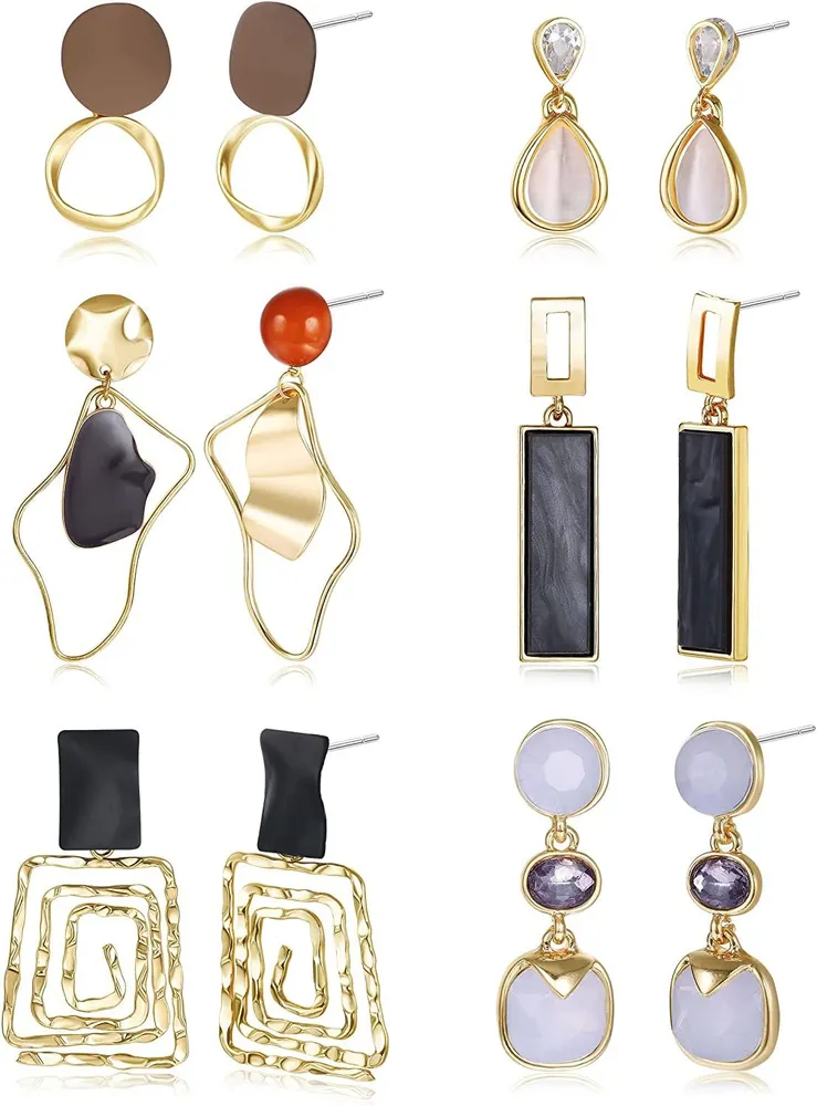 6 Pairs Geometric Drop Dangle Earrings for Women Colorful Earrings Square Stud Earrings Jewelry - Grocery
