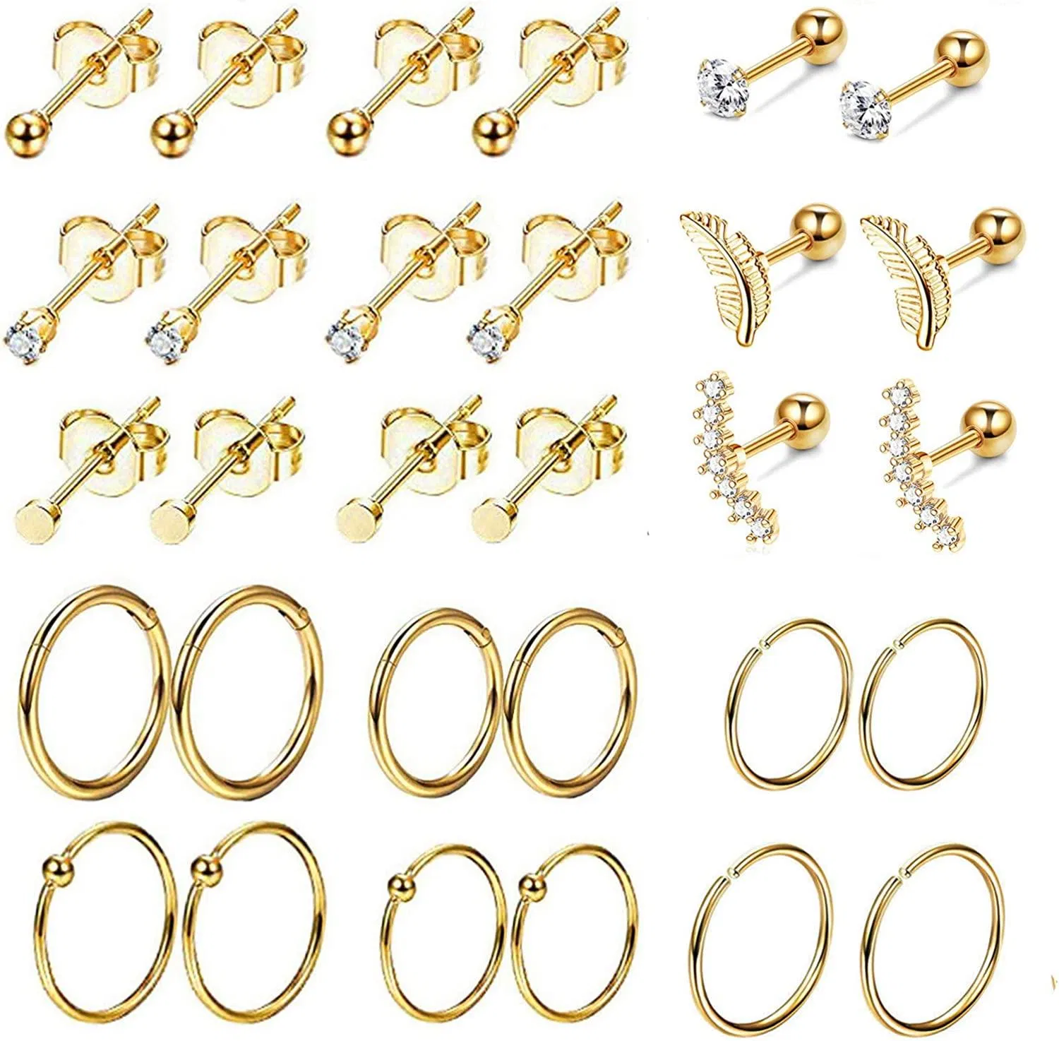 Tiny 2mm Stainless Small Stud Earrings for Men Women Small CZ Round Ball Hoop Earrings Set Tragus Helix Piercing Earrings - Grocery