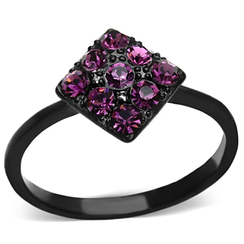 TK1301 - IP Black(Ion Plating) Stainless Steel Ring with Top Grade Crystal in Amethyst - Grocery