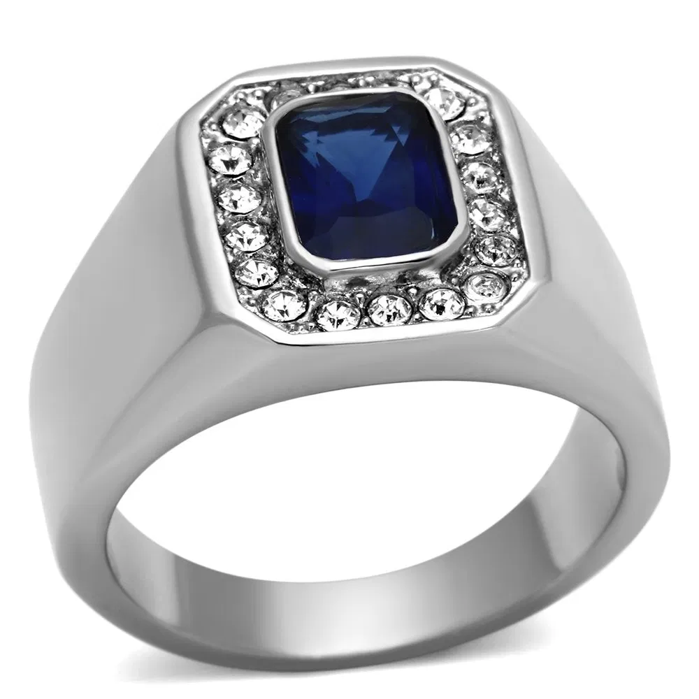 TK954 - High polished (no plating) Stainless Steel Ring with Synthetic Synthetic Glass in Montana - Grocery