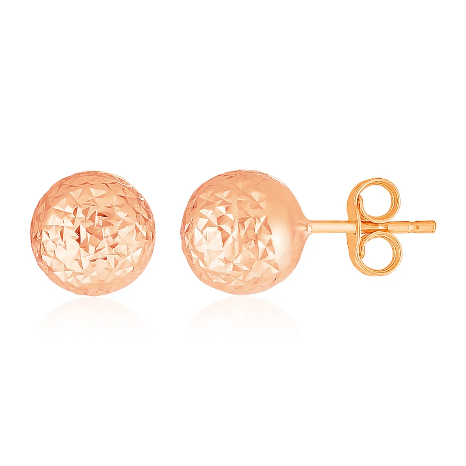 14k Rose Gold Ball Earrings with Crystal Cut Texture(7mm) - Grocery