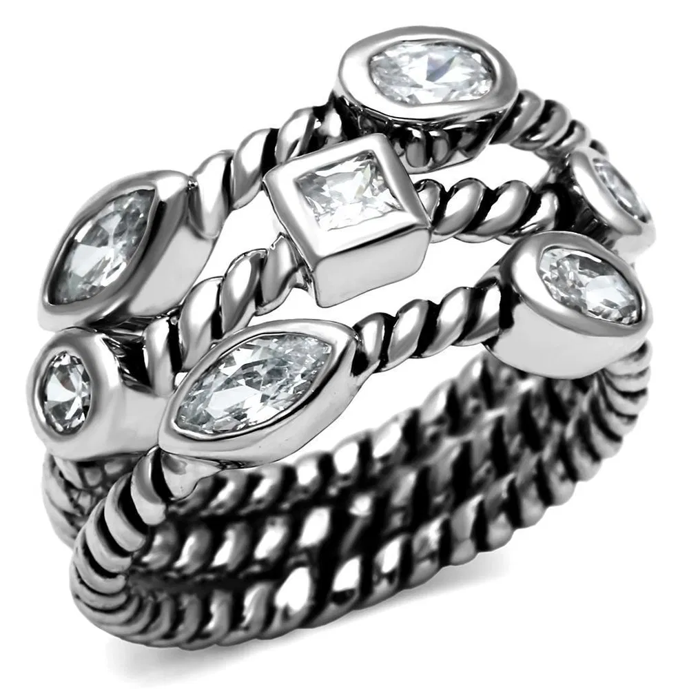 TK2880 - High polished (no plating) Stainless Steel Ring with AAA Grade CZ in Clear - Grocery