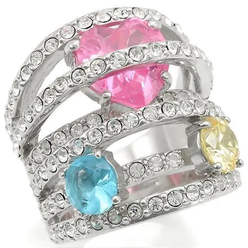 0W350 - Rhodium Brass Ring with AAA Grade CZ in Rose - Grocery