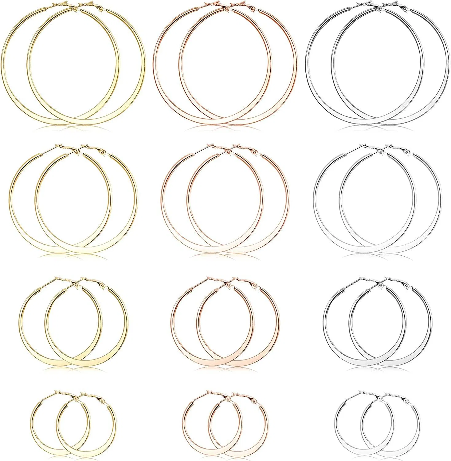 12 Pairs Hoop Earrings Stainless Rose Gold Plated Hoop Earrings Sets for Women Sensitive Ears 30-60mm - Grocery