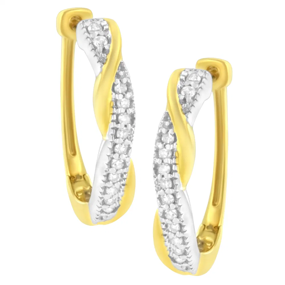 10K Yellow and White Gold Plated .925 Sterling Silver 1/4 cttw Pave Set Round-Cut Diamond Swirling Hoop Earring (I-J Color, I2-I3 Clarity) - Grocery