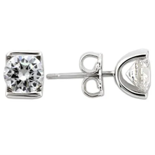 0W178 - Rhodium 925 Sterling Silver Earrings with AAA Grade CZ in Clear - Grocery
