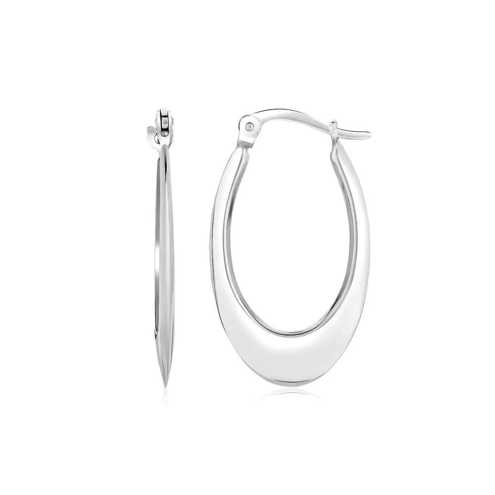 14k White Gold Polished Graduated Oval Hoop Earrings - Grocery