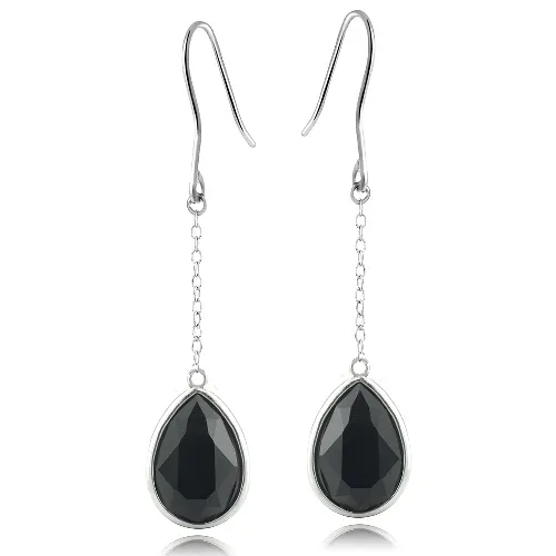 Sterling Silver Onyx Teardrop Dangle Earrings - Grocery