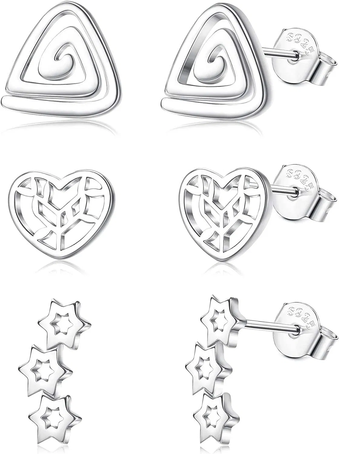 3 Pairs Cute Sterling Stud Earrings For Women Men Hypoallergenic 14K Gold Plated Butterfly Star Cross Heart Leaf Elephant Stud Earrings Set - Grocery