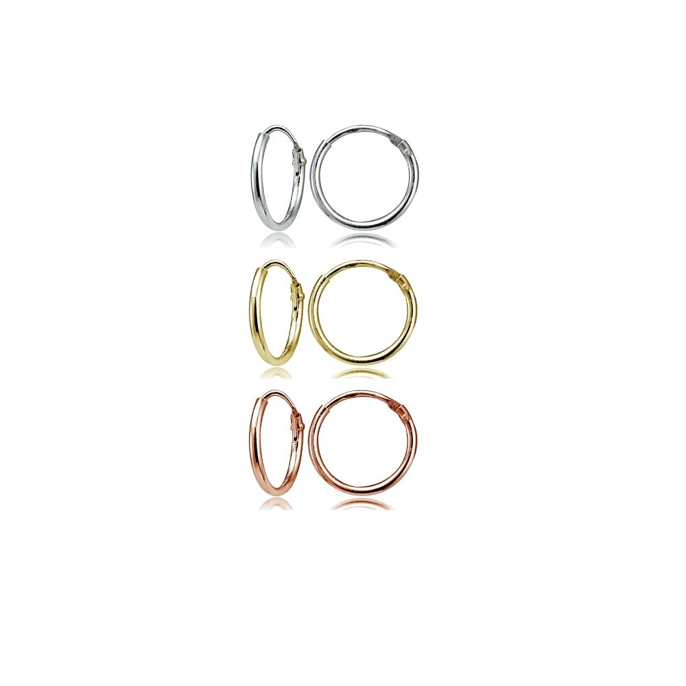 Sterling Silver 1.2mm Set of Three Endless Hoop Earrings, 10mm - Grocery