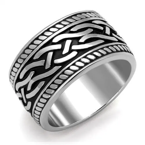 TK2239 - High polished (no plating) Stainless Steel Ring with Epoxy in Jet - Grocery
