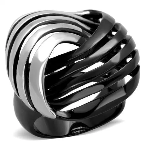 TK1843 - Two-Tone IP Black (Ion Plating) Stainless Steel Ring with No Stone - Grocery
