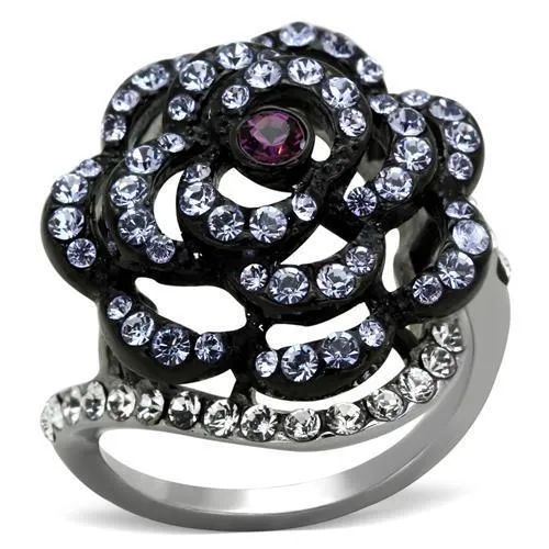 TK1422 - Two-Tone IP Black Stainless Steel Ring with Top Grade Crystal in Amethyst - Grocery
