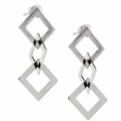Sterling Silver Intertwined Diamond Shape Dangle Earrings - Grocery
