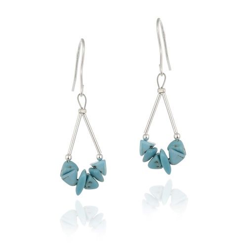 Sterling Silver Turquoise Chip Triangle Earrings - Grocery