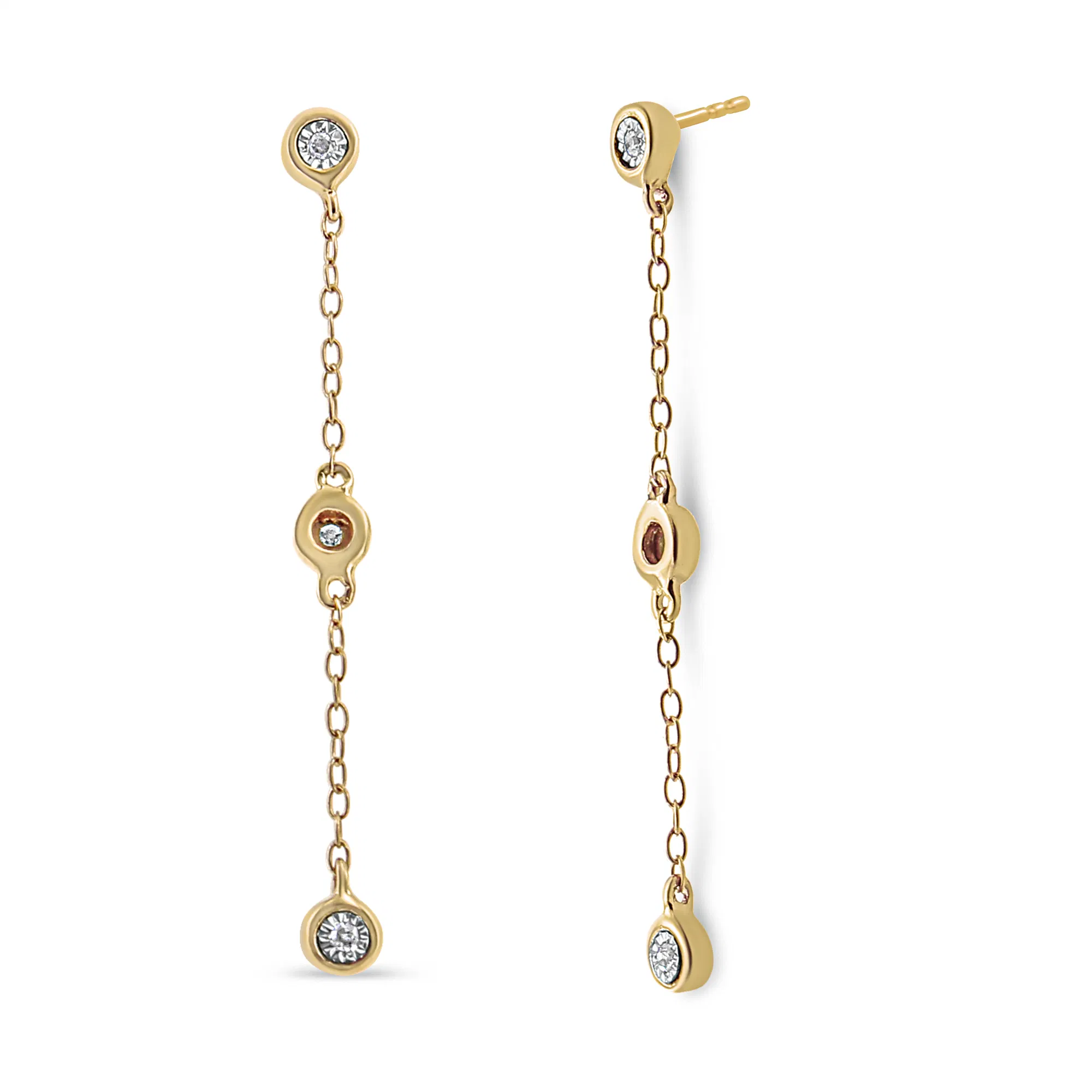 10K Yellow Gold Plated .925 Sterling Silver Miracle Set Diamond Accent 3-Stone Drop and Dangle Earring (I-J Color, I3 Clarity) - Grocery