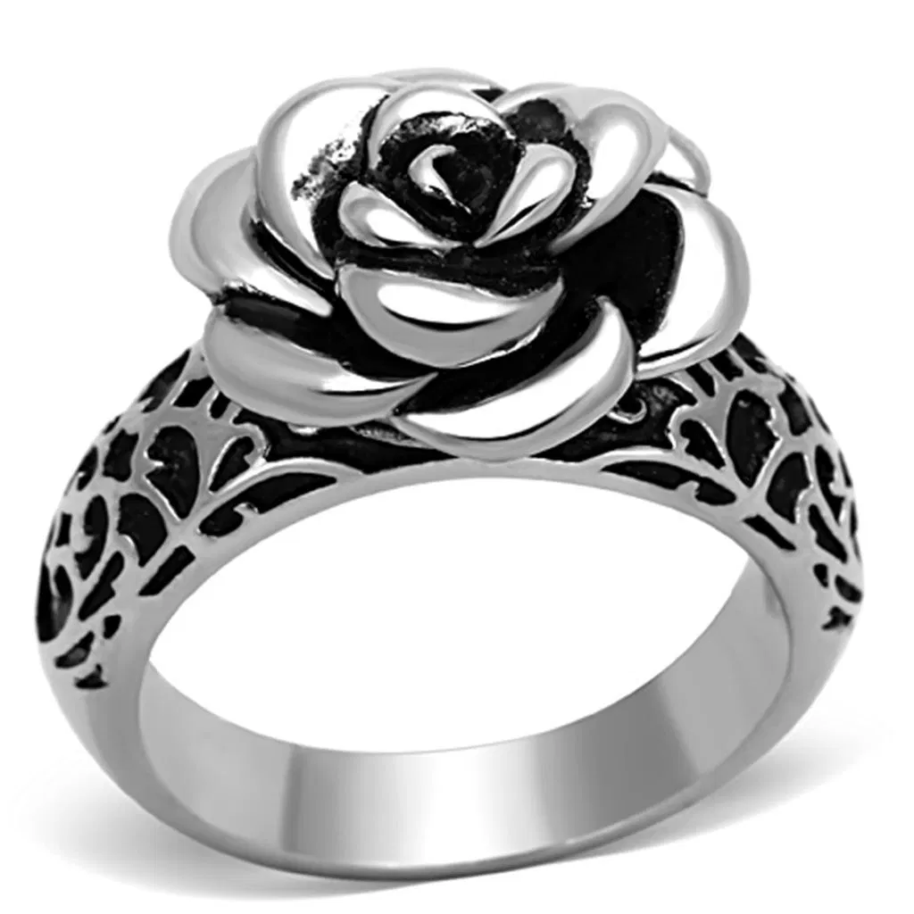 TK1217 - High polished (no plating) Stainless Steel Ring with Epoxy in Jet - Grocery