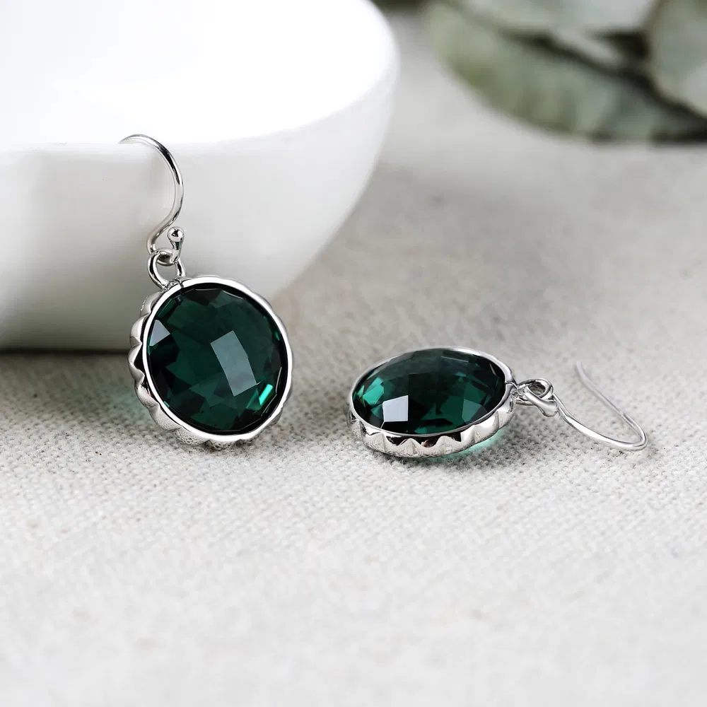 S925 Sterling Silver Simple Green Crystal Earrings Round Cut Female Morganite Earrings - Grocery