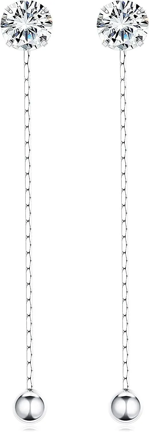 925 Sterling Silver CZ Dangle Earrings for Women Ball Earrings with Chain Ear Line Threader Earrings Tassel Stud Pierced - Grocery