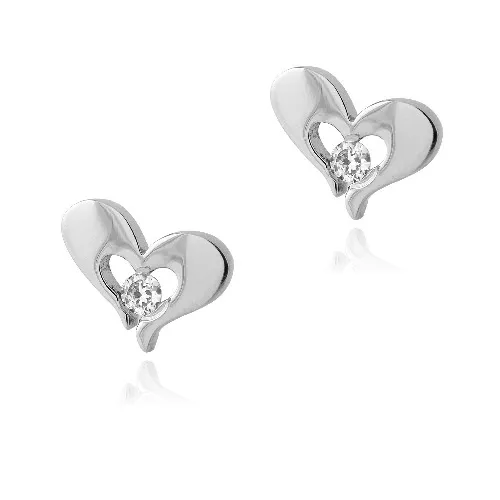 Stainless Steel CZ Open Floating Heart Stud Earrings - Grocery