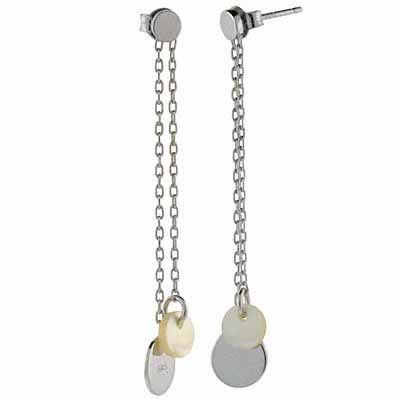 Sterling Silver Mother of Pearl Dangling Circles Earrings - Grocery